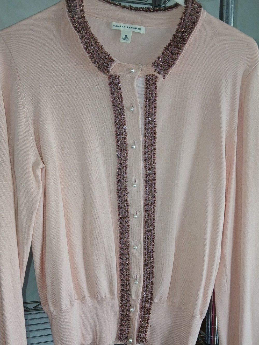 Vintage Banana Republic Blush Pink Cardigan with Beaded Trim